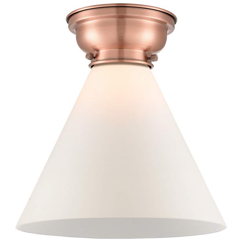 Image 1 Aditi Cone 12" Antique Copper Flush Mount w/ Matte White Shade