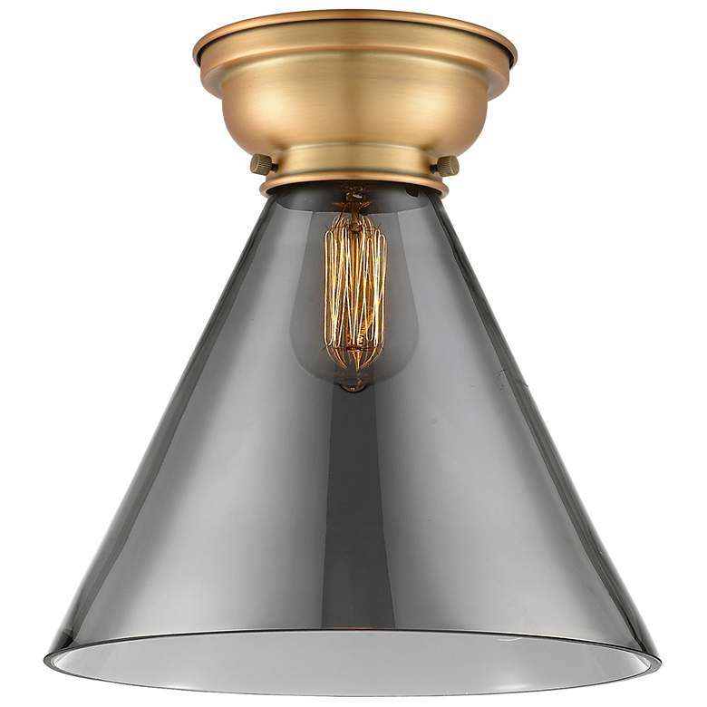 Image 1 Aditi Cone 12" Flush Mount - Brushed Brass - Plated Smoke Shade