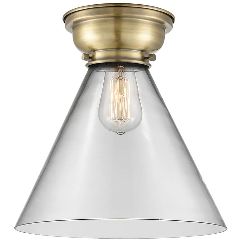 Image 1 Aditi Cone 12" Wide Antique Brass Flush Mount With Clear Shade