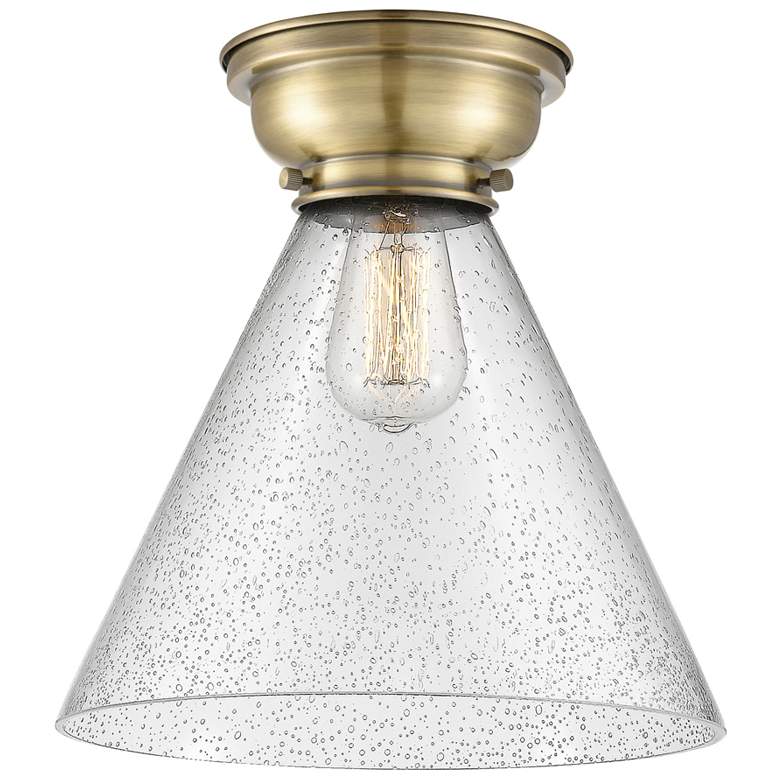 Image 1 Aditi Cone 12" Wide Antique Brass Flush Mount With Seedy Shade