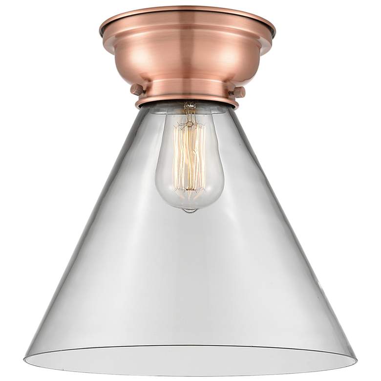 Image 1 Aditi Cone 12" Wide Antique Copper Flush Mount With Clear Shade