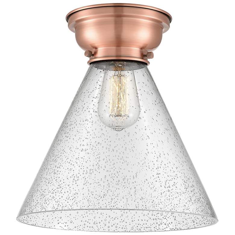 Image 1 Aditi Cone 12" Wide Antique Copper Flush Mount With Seedy Shade