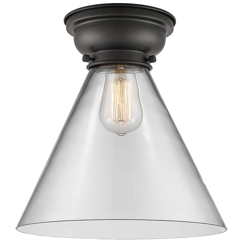 Image 1 Aditi Cone 12" Wide Matte Black Flush Mount With Clear Shade