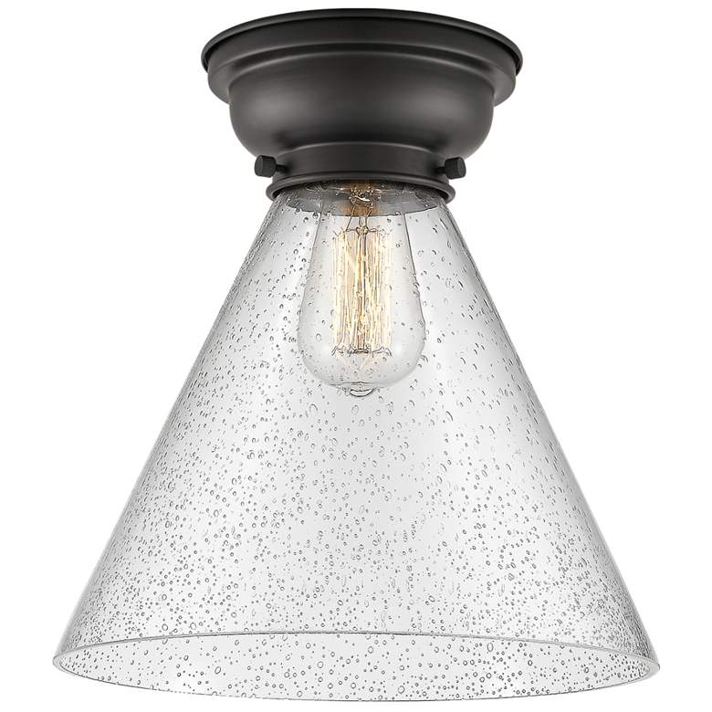 Image 1 Aditi Cone 12" Wide Matte Black Flush Mount With Seedy Shade