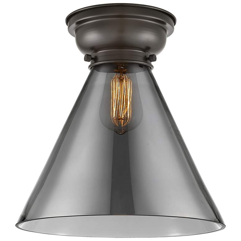 Image 1 Aditi Cone 12" Wide Oil Rubbed Bronze Flush Mount With Plated Smoke Sh