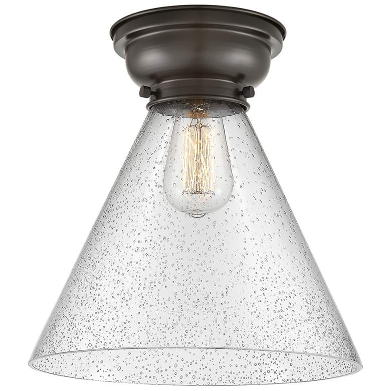 Image 1 Aditi Cone 12" Wide Oil Rubbed Bronze Flush Mount With Seedy Shade