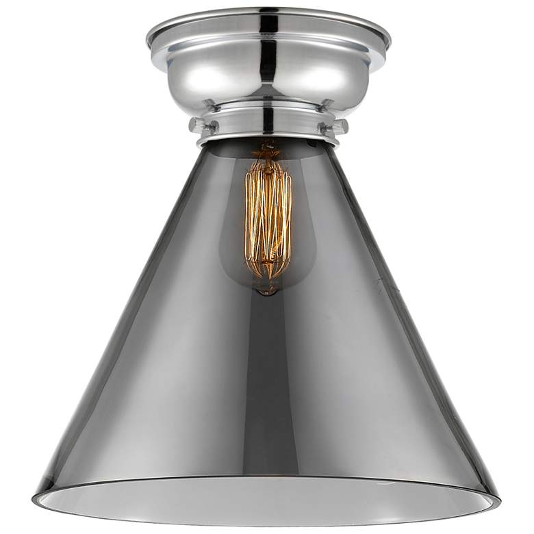 Image 1 Aditi Cone 12" Wide Polished Chrome Flush Mount With Plated Smoke Shad