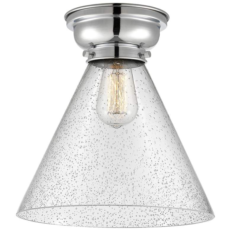 Image 1 Aditi Cone 12" Wide Polished Chrome Flush Mount With Seedy Shade