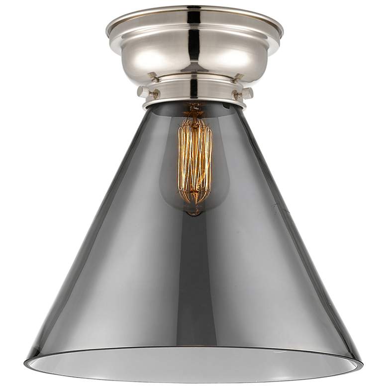 Image 1 Aditi Cone 12" Wide Polished Nickel Flush Mount With Plated Smoke Shad
