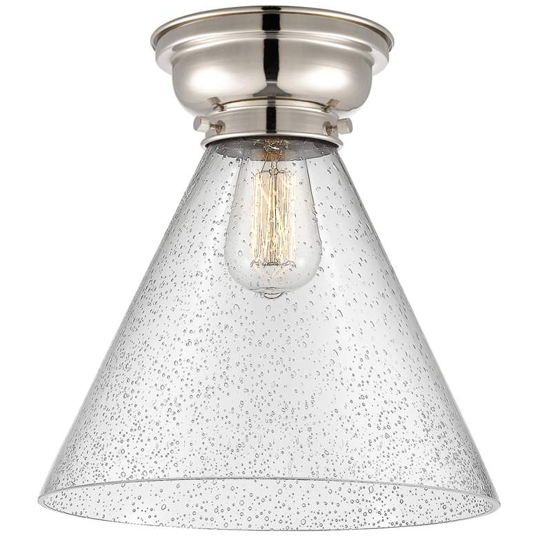 Image 1 Aditi Cone 12" Wide Polished Nickel Flush Mount With Seedy Shade