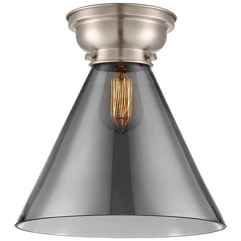 Image 1 Aditi Cone 12"W Brushed Satin Nickel Flush Mount w/ Plated Smoke Shade