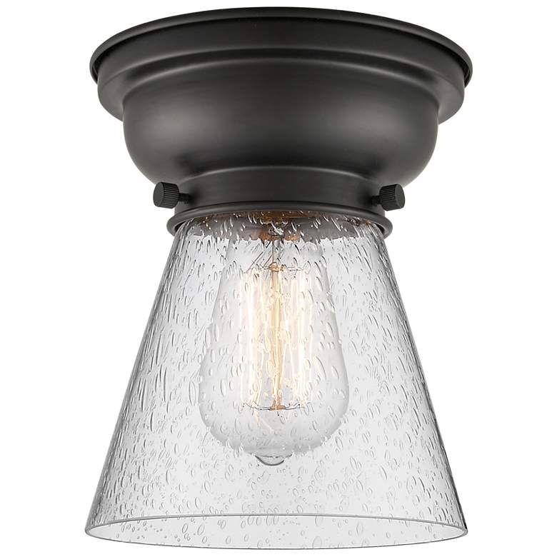 Image 1 Aditi Cone 6" Matte Black Flush Mount w/ Seedy Shade