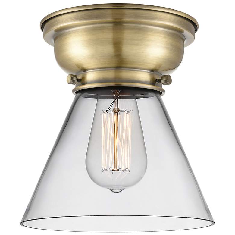 Image 1 Aditi Cone 8" Antique Brass Flush Mount w/ Clear Shade