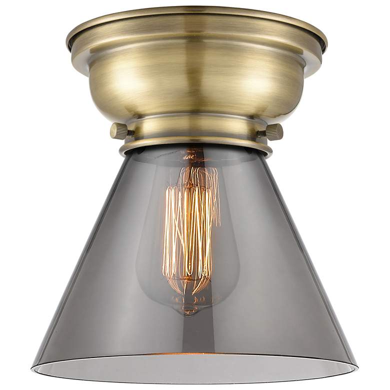 Image 1 Aditi Cone 8" Antique Brass Flush Mount w/ Plated Smoke Shade
