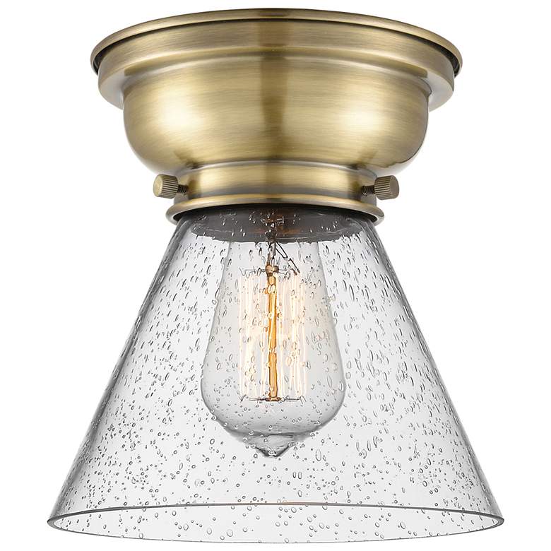 Image 1 Aditi Cone 8" Antique Brass Flush Mount w/ Seedy Shade