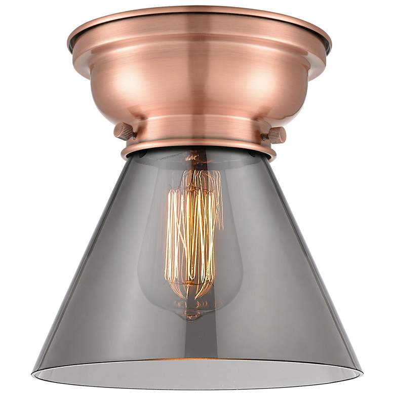 Image 1 Aditi Cone 8" Antique Copper Flush Mount w/ Plated Smoke Shade