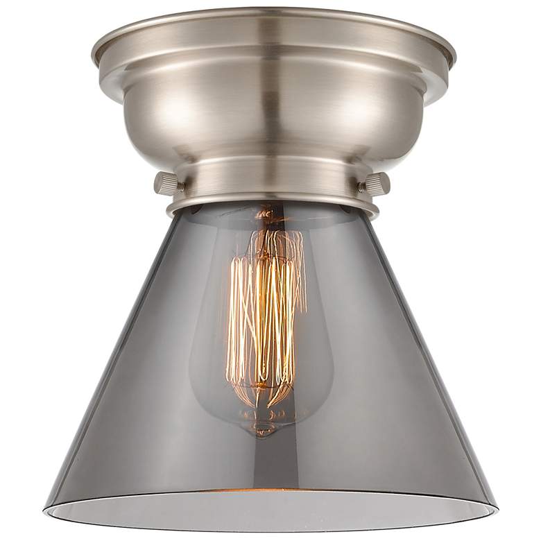Image 1 Aditi Cone 8" Brushed Satin Nickel Flush Mount w/ Plated Smoke Shade