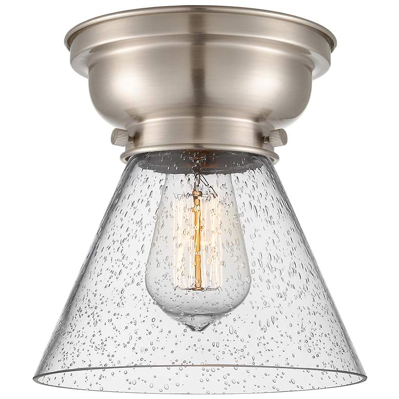 Image 1 Aditi Cone 8" Brushed Satin Nickel Flush Mount w/ Seedy Shade