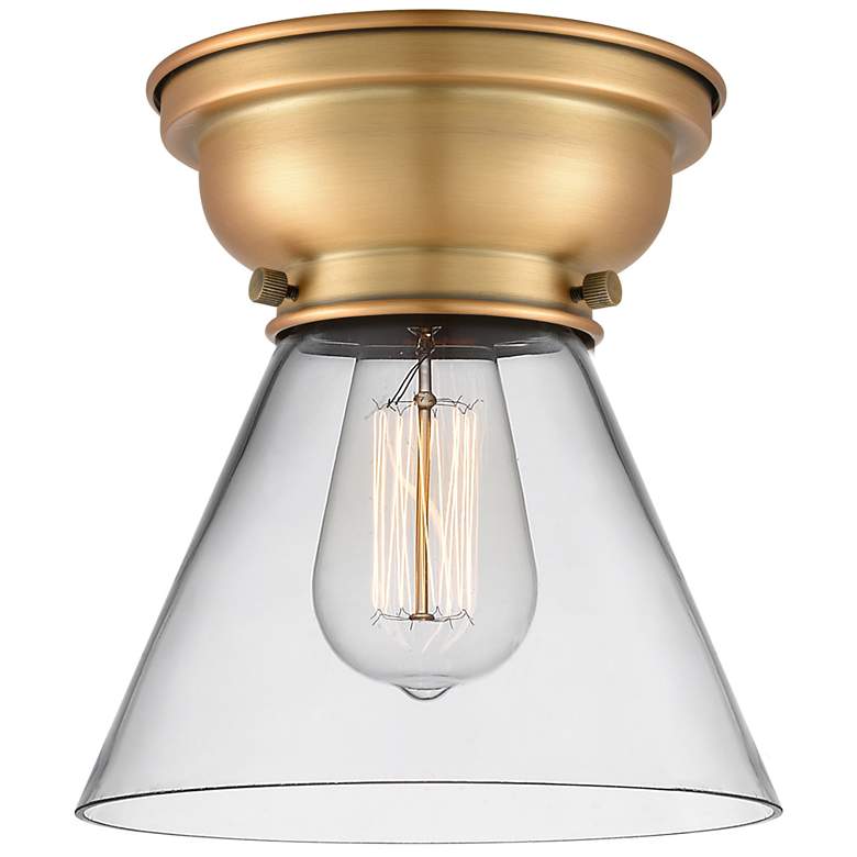 Image 1 Aditi Cone 8 inch Flush Mount - Brushed Brass - Clear Shade