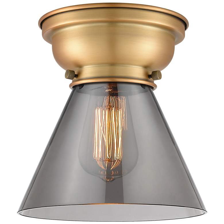 Image 1 Aditi Cone 8" Flush Mount - Brushed Brass - Plated Smoke Shade