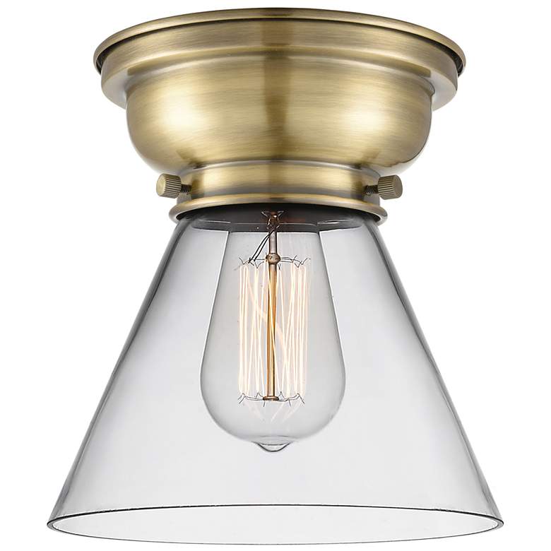 Image 1 Aditi Cone 8 inch LED Flush Mount - Antique Brass - Clear Shade