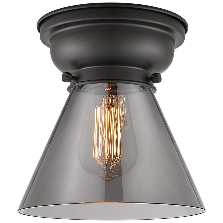 Image 1 Aditi Cone 8" Matte Black Flush Mount w/ Plated Smoke Shade