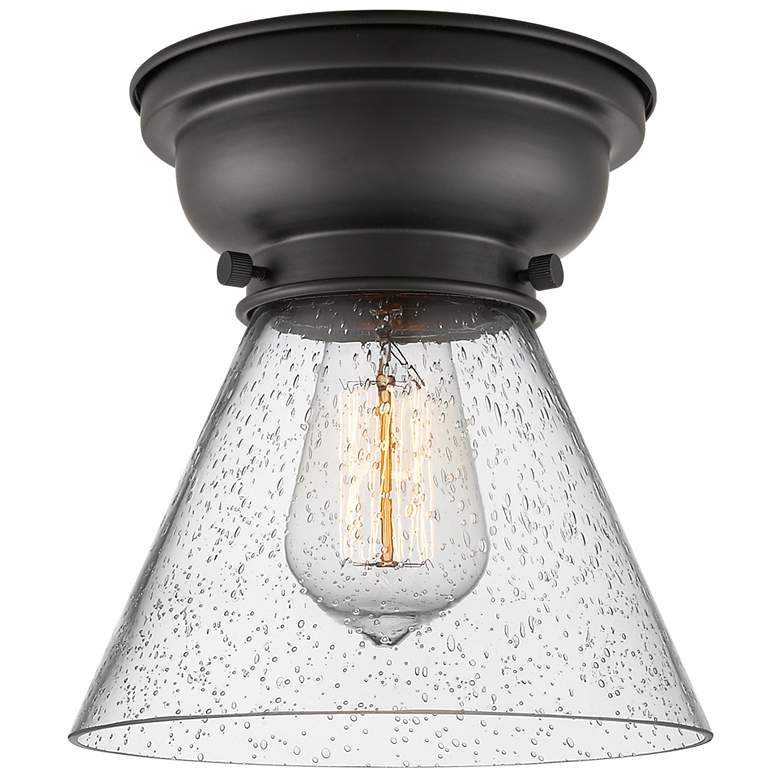 Image 1 Aditi Cone 8" Matte Black Flush Mount w/ Seedy Shade