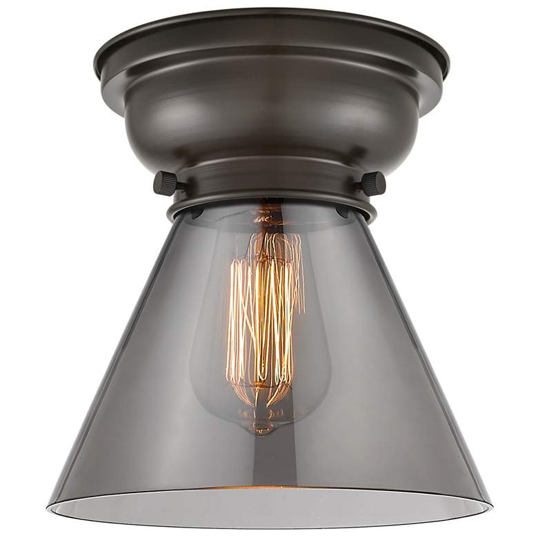 Image 1 Aditi Cone 8" Oil Rubbed Bronze Flush Mount w/ Plated Smoke Shade