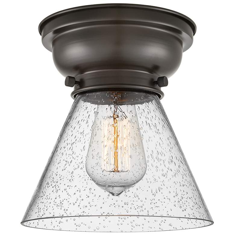 Image 1 Aditi Cone 8" Oil Rubbed Bronze Flush Mount w/ Seedy Shade