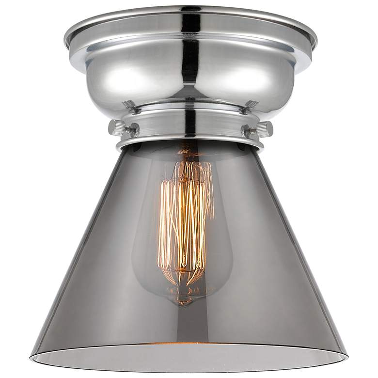 Image 1 Aditi Cone 8" Polished Chrome Flush Mount w/ Plated Smoke Shade