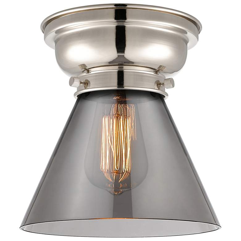 Image 1 Aditi Cone 8" Polished Nickel Flush Mount w/ Plated Smoke Shade