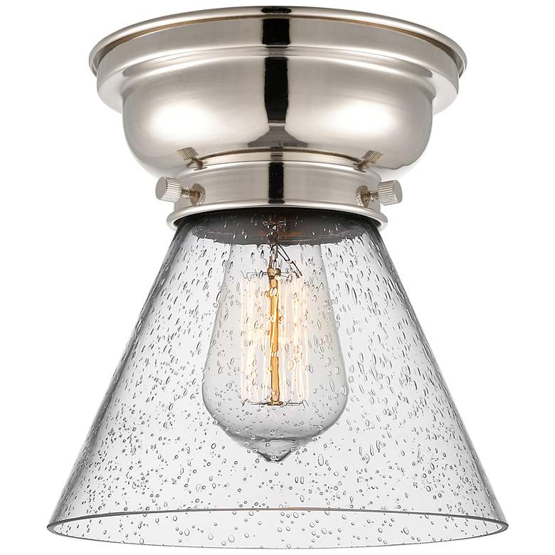 Image 1 Aditi Cone 8" Polished Nickel Flush Mount w/ Seedy Shade