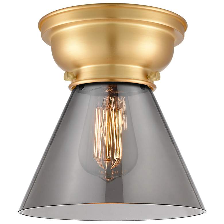 Image 1 Aditi Cone 8" Satin Gold Flush Mount w/ Plated Smoke Shade