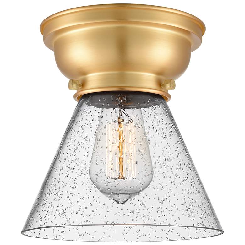 Image 1 Aditi Cone 8" Satin Gold Flush Mount w/ Seedy Shade