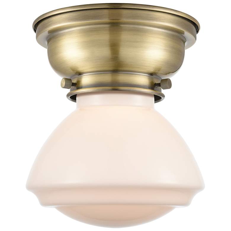 Image 1 Aditi Olean 6.75" Wide Antique Brass Flush Mount With Matte White Shad