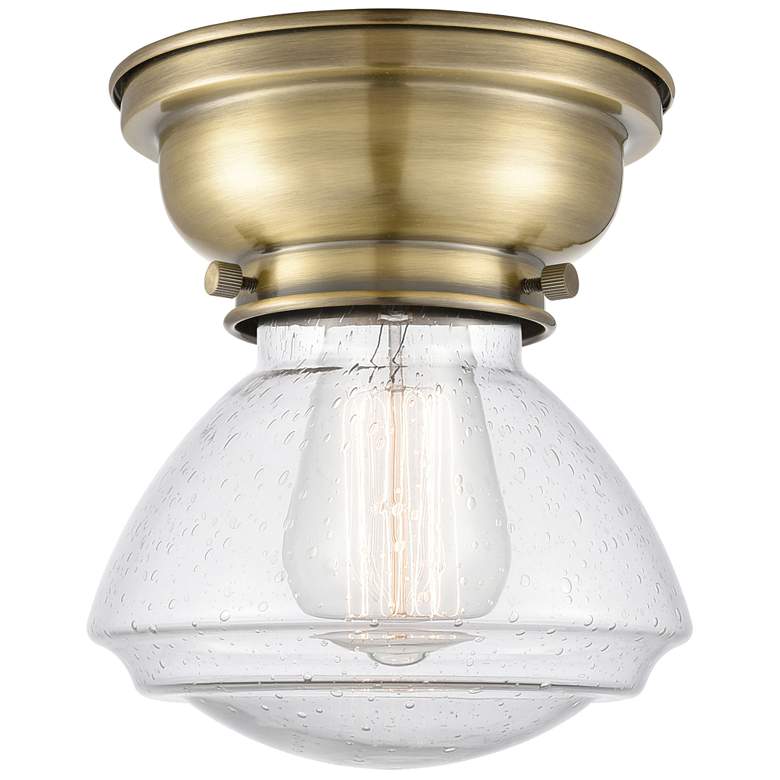 Image 1 Aditi Olean 7" Antique Brass Flush Mount w/ Seedy Shade