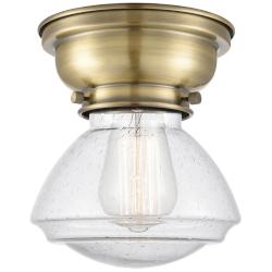 Aditi Olean 7" Antique Brass Flush Mount w/ Seedy Shade