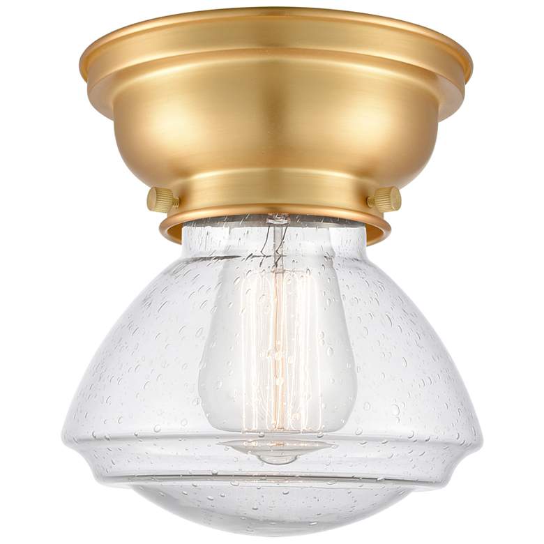 Image 1 Aditi Olean 7" Satin Gold Flush Mount w/ Seedy Shade