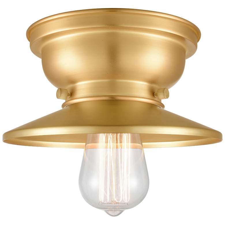 Image 1 Aditi Railroad 8" Wide Satin Gold Flush Mount With Satin Gold Shade