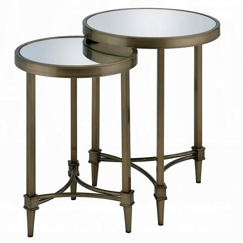 Image 2 Aditya 18" Wide Brass and Mirrored Nesting End Tables Set of 2