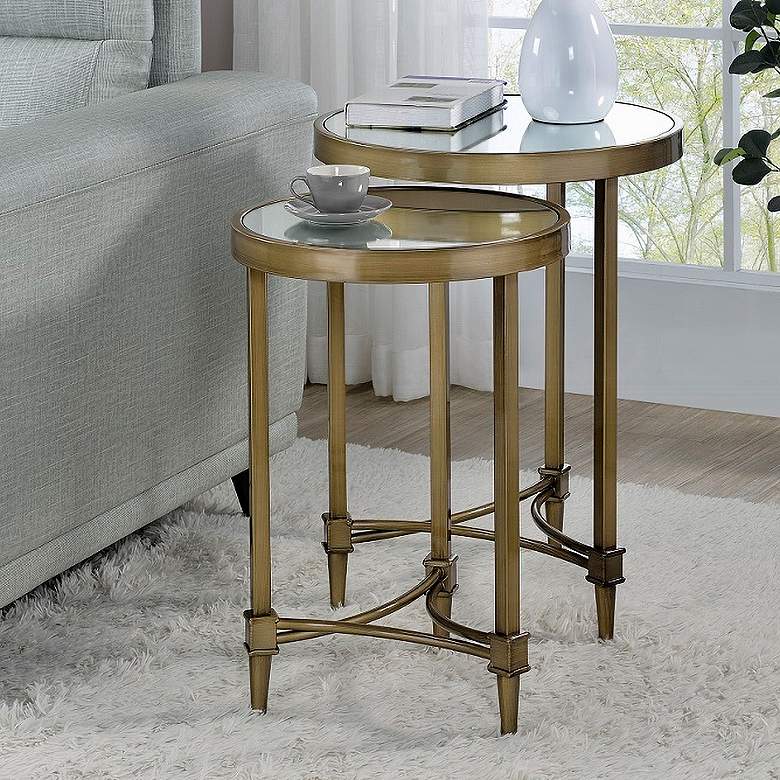 Image 1 Aditya 18" Wide Brass and Mirrored Nesting End Tables Set of 2