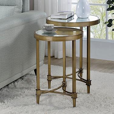 Aditya 18" Wide Brass and Mirrored Nesting End Tables Set of 2