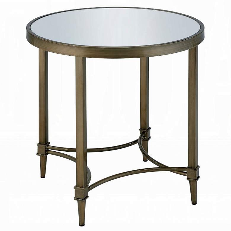 Image 2 Aditya 24" Wide Antique Brass and Mirrored Round End Table