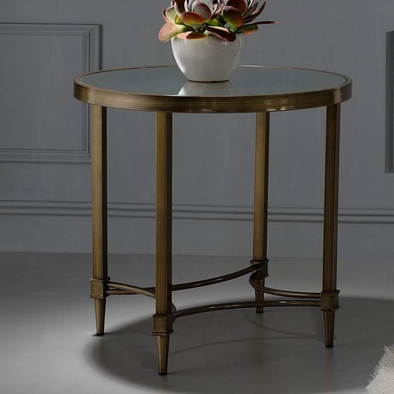 Image 1 Aditya 24" Wide Antique Brass and Mirrored Round End Table