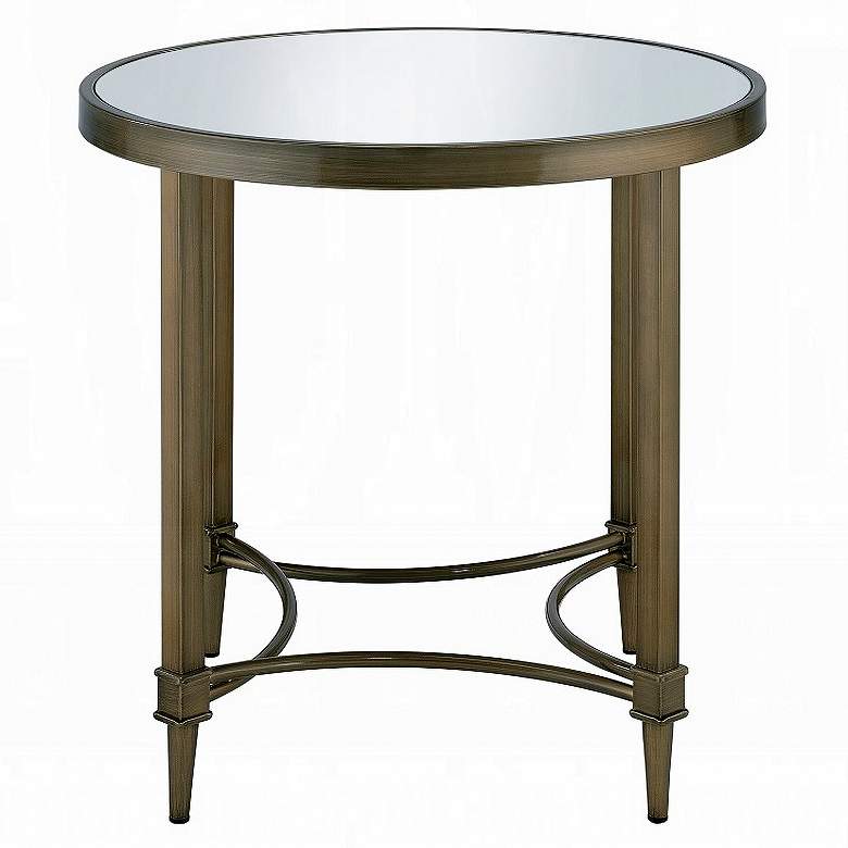 Image 3 Aditya 24" Wide Antique Brass and Mirrored Round End Table more views