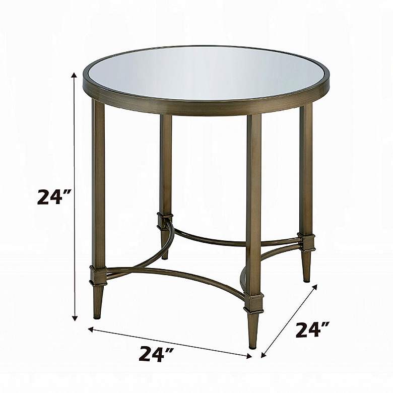 Image 4 Aditya 24" Wide Antique Brass and Mirrored Round End Table more views