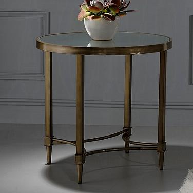 Aditya 24" Wide Antique Brass and Mirrored Round End Table