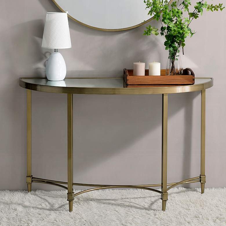 Image 1 Aditya 47" Wide Brass and Mirrored Console Table with Wall Mirror