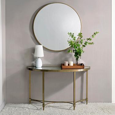 Aditya 47" Wide Brass and Mirrored Console Table with Wall Mirror