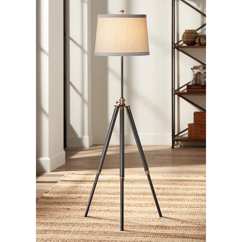 Image 1 Adjustable Height Antique Bronze Tripod Floor Lamp